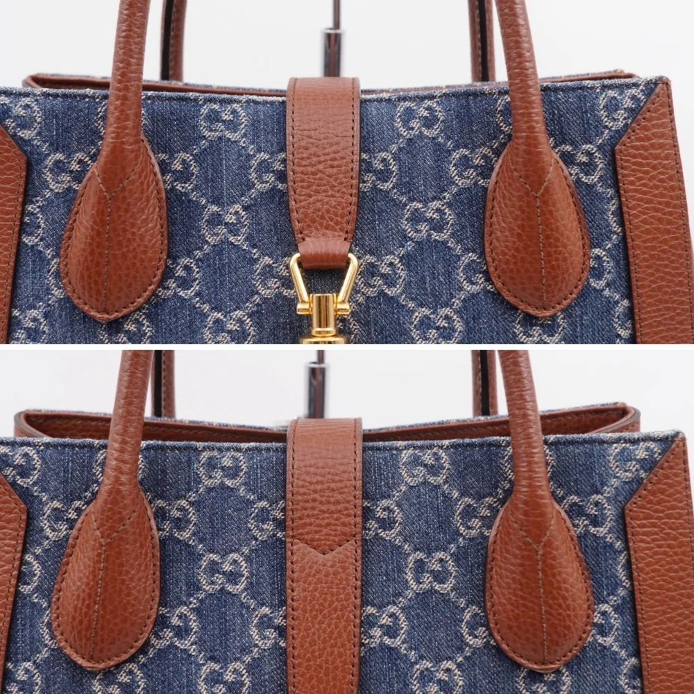 CF08 💟 GUCCI Jackie GG Denim and Leather Medium - Picture 6 of 15